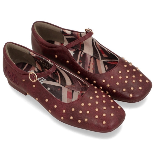Baleriny damskie z paskiem Anekke 41283-813 SEVILLA 413 BURGUNDY