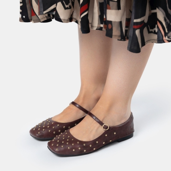 Baleriny damskie z paskiem Anekke 41283-813 SEVILLA 413 BURGUNDY