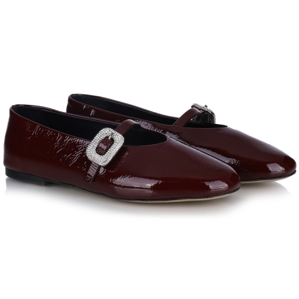 Baleriny damskie Bombonella 3T 6083-08 CLARET RED LEATHER WRINKLED