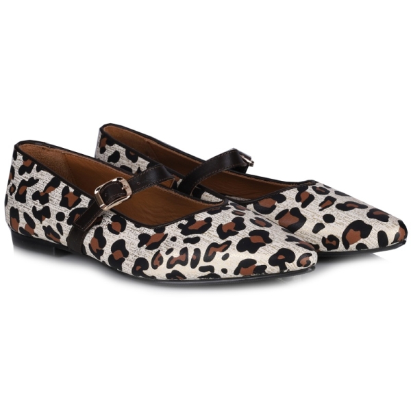 Baleriny damskie Bombonella 5T-LX-255 LEOPAR skórzane złote w centki