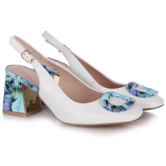 Czółenka damskie z odkrytą piętą D&A S.Barski CR51-002 WHT/BLUE