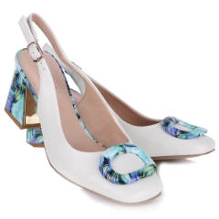Czółenka damskie z odkrytą piętą D&A S.Barski CR51-002 WHT/BLUE