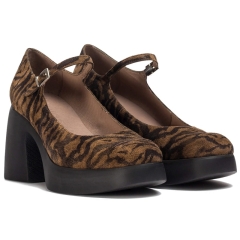 Czółenka damskie z paskiem Wonders H-4940 ZEBRA TABAC