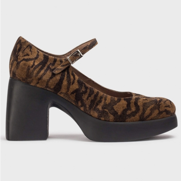 Czółenka damskie z paskiem Wonders H-4940 ZEBRA TABAC