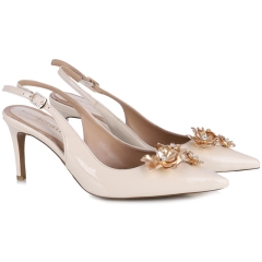 Czółenka damskie z odkrytą piętą Bombonella 1T 01 2236 220K BEIGE PATENT