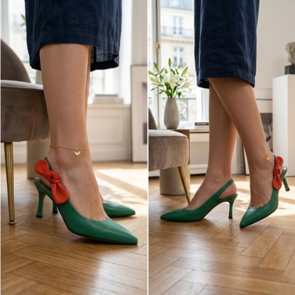 Czółenka damskie z odkrytą piętą Bombonella 1T 01 277 2502 GREEN-ORANGE