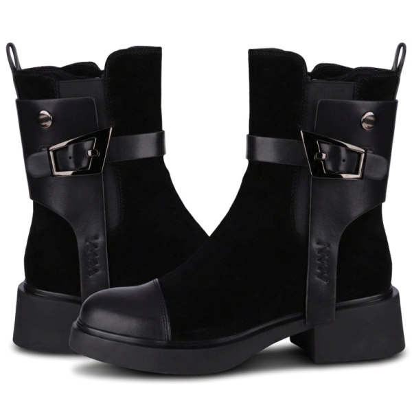 Botki damskie Epica 1XS70025A 01-N BLACK CALF SUEDE+BLACK A LEATHER