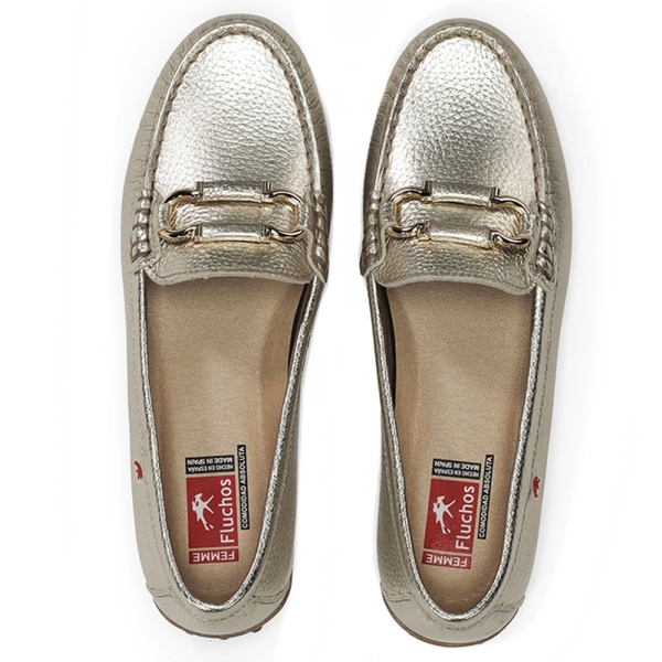 Mokasyny damskie Fluchos 504877 BRUNI F2156 METAL PLATINO