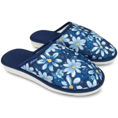 Pantofle damskie Meteor (Natural Style) NS-026 STASIA granatowe w kwiaty