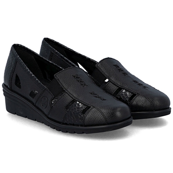 Mokasyny damskie z wycięciami Rieker L5358-00 BLACK