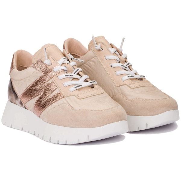 Sneakersy damskie Wonders A-24100 TREND V BEIG NYLON FOG TAUPE