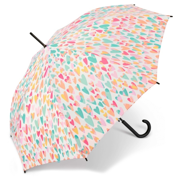 Benetton 59040 Long AC parasol damski biały w kolorowe serca