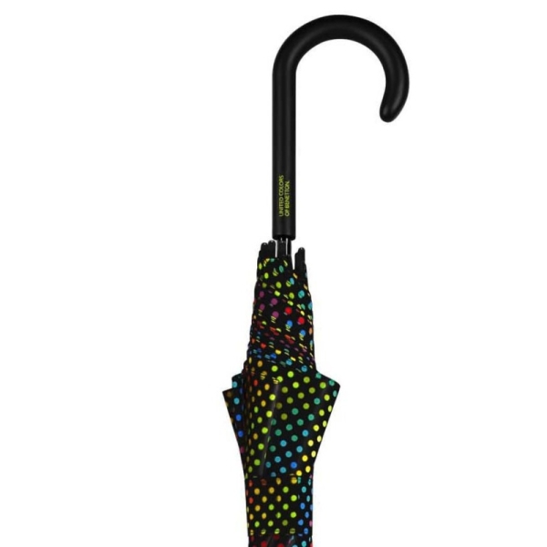 Benetton 59063 Long AC parasol damski czarny w kolorowe kropki