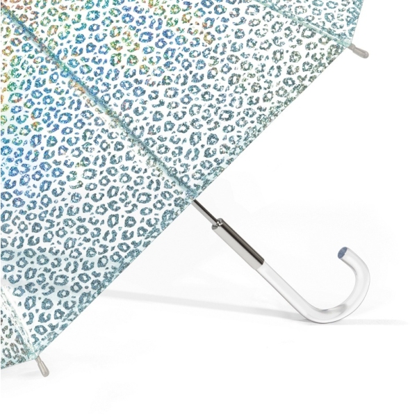 Happy Rain 40964 Long POE parasolka transparentna z srebrnym wzorem