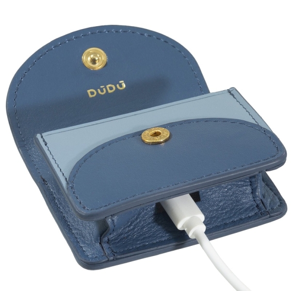 DuDu Charlotte-Denim Blue etui na słuchawki skórzane niebieskie